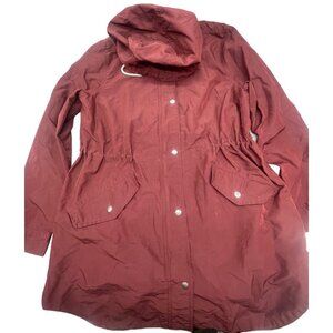 Old navy maroon hooded jacket zip snap waist hood tie pockets size medium READ